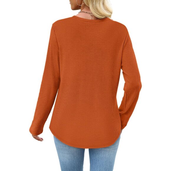 Long Sleeve Shirts for Women Waffle Knit Trendy Fall Fashion 2025 Dressy Casual - Picture 5 of 5